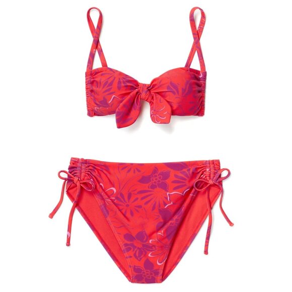 Adore Me Bikini Top & High Waist Bottom Set Red Joyful Daisies Size Medium NWT - Picture 2 of 13